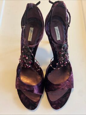 Garolini Purple Velvet Beaded T-Strap Heels